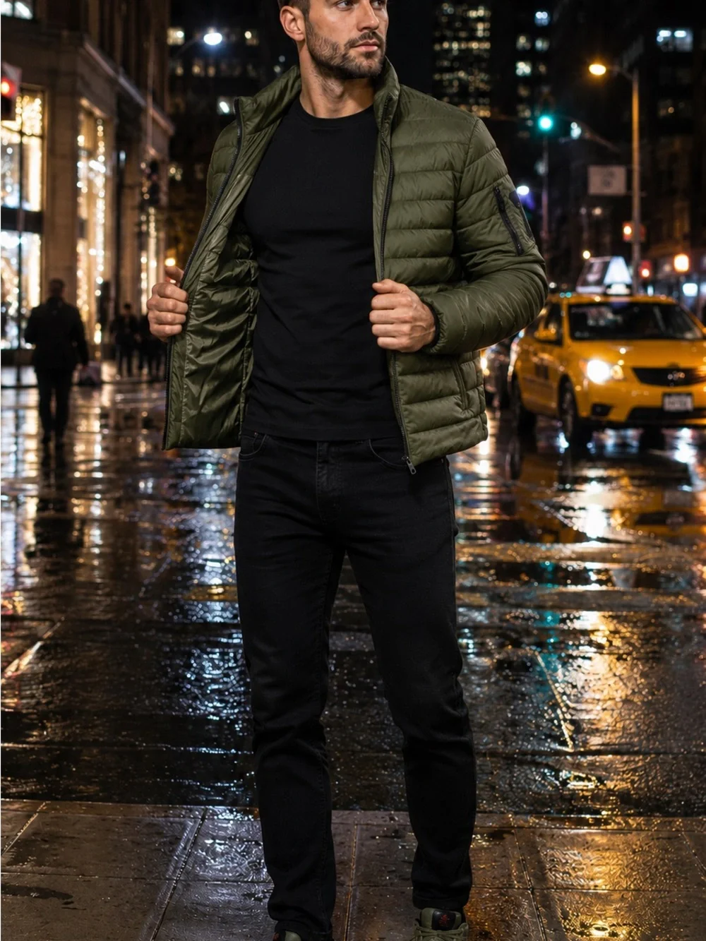 Men's Olive Green Quilted Puffer Jacket